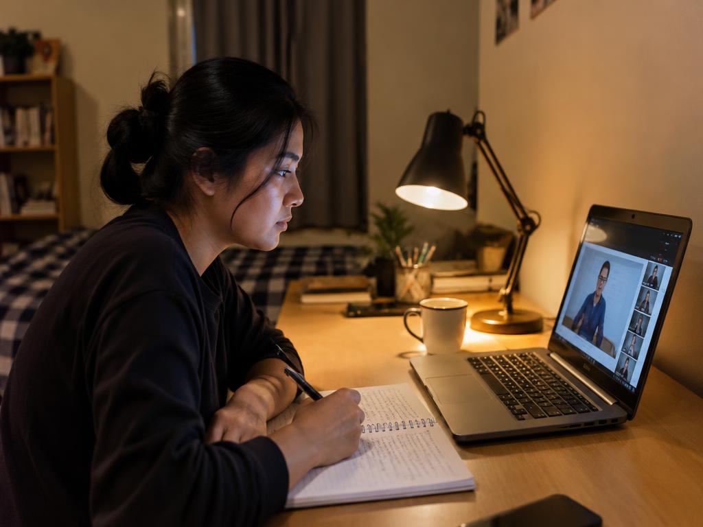 Peserta mengikuti kelas online melalui laptop setelah jam kerja